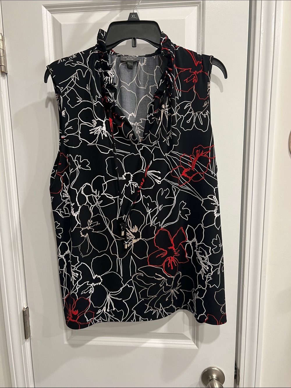 The Limited Sleeveless Floral V-Neck Top - Black with White & Red Floral